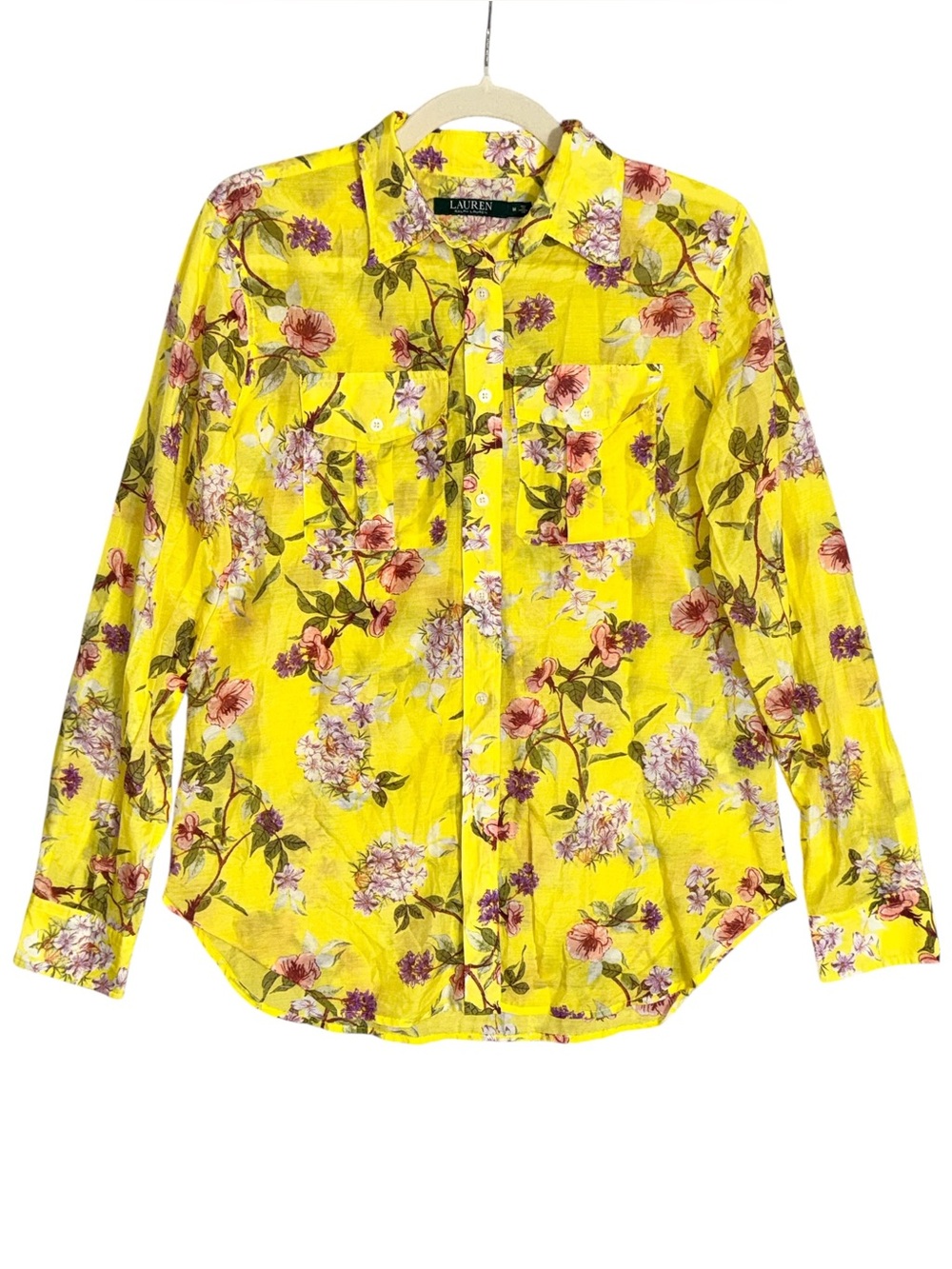 Lauren Ralph Lauren Floral Botanical Print Long Sleeve Button Down Blouse Medium